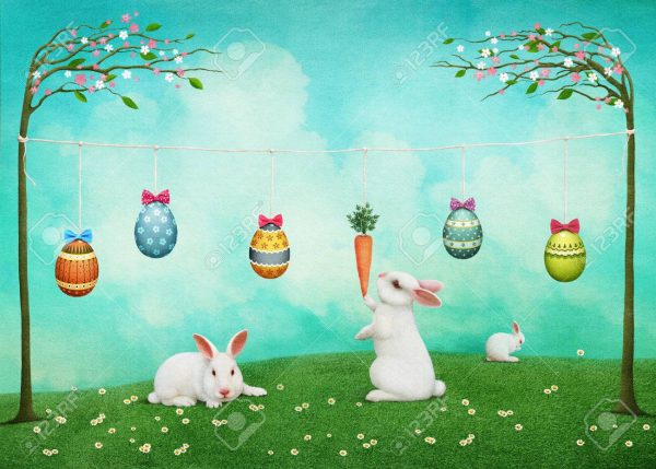 70731485-tarjeta-de-felicitación-festiva-semana-santa-con-conejos-y-huevos-de-pascua